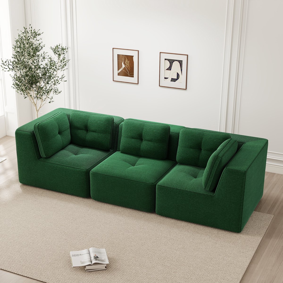 REDOM Modulaire 3-Zits Hoekbank – Diepe Zitting van 74 cm met 32D Schuim – Ribstof Bekledi