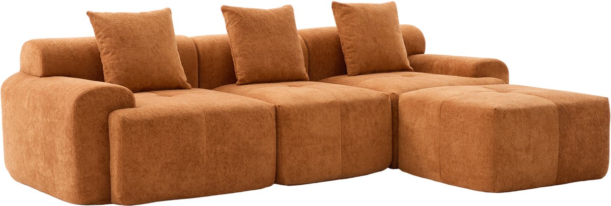 REDOM Hoekbank - Modulair En L-Vormig - Modern - Voor Woonkamer - Ribstof - Oranje - 268 X 102 X 78 Cm