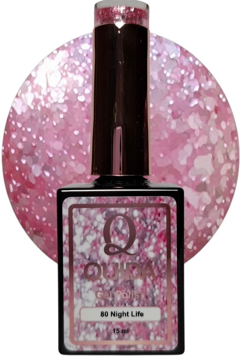 Quida Glitter Gelpolish Night Life #80 - Roze Zilveren Glitter Gel Nagellak