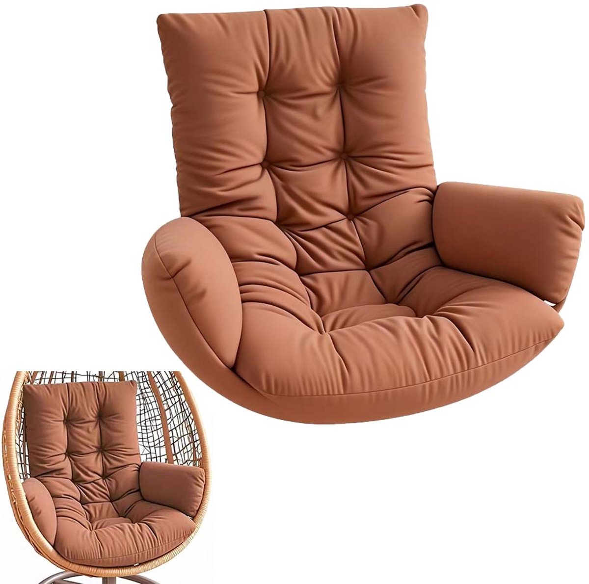 Hangmatstoel kussen - Eivormige schommelstoel kussen (alleen zitkussen) - Integraal dik en antislip kussen - Vervangend kussen voor balkon, woonkamer en tuinschommel - Koffiekleur