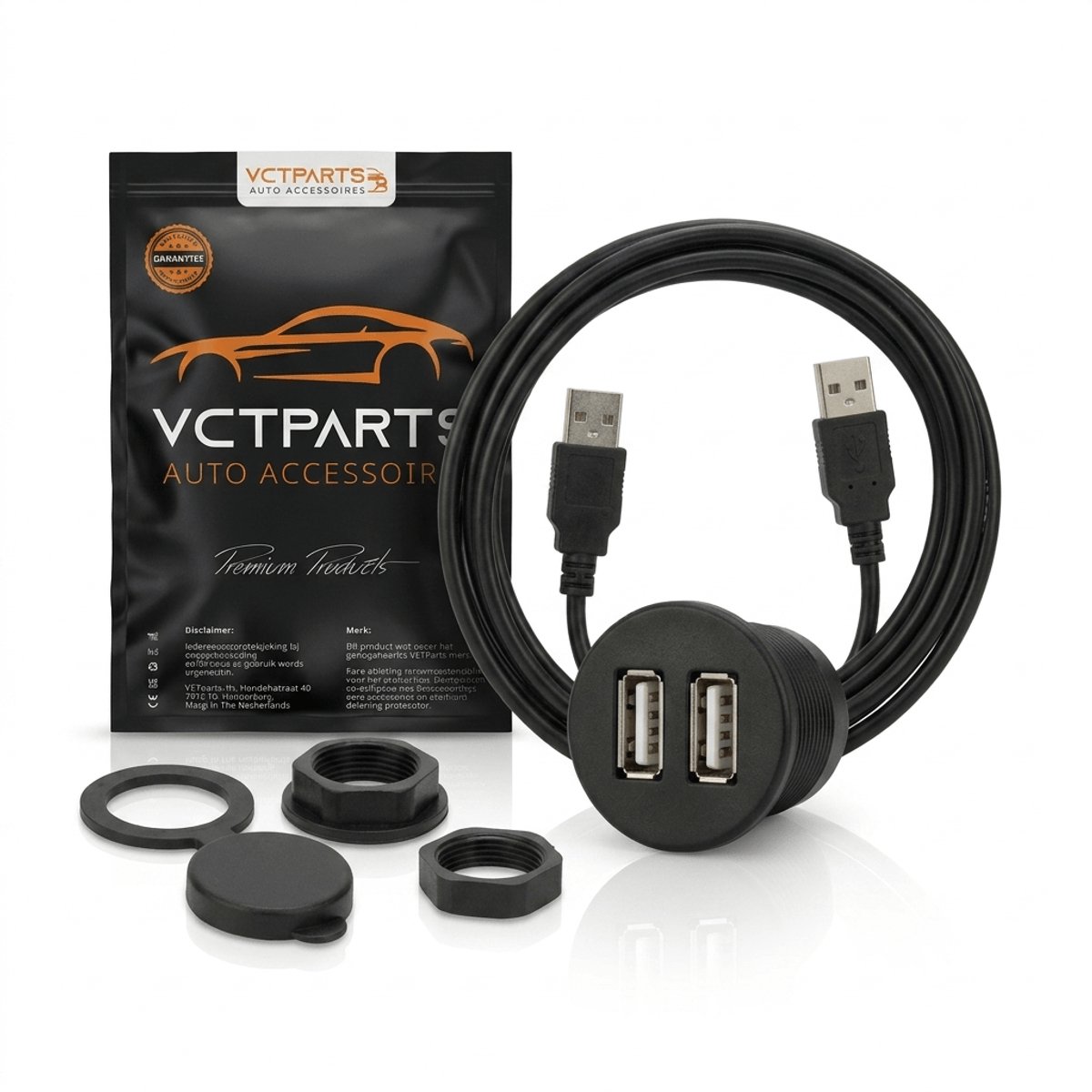 VCTparts® Inbouw Dubbele USB Verlengkabel 100cm – Dashboard Dop met Wartel Auto USB 2.0 3.0 Converter voor Autoradio en Telefoon in Middenconsole Interface