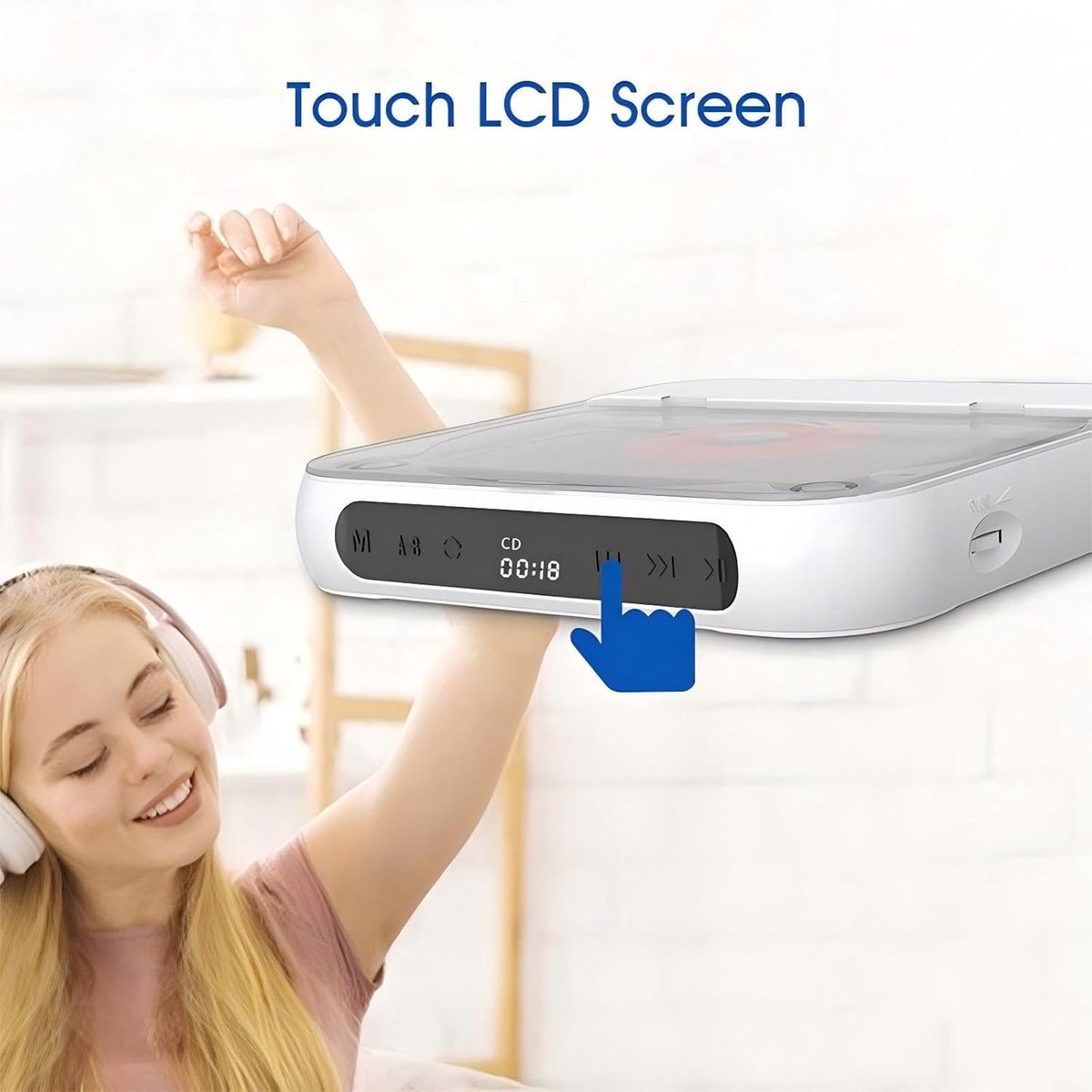Bluetooth CD-speler - Draagbare CD-speler - Hi-Fi Geluidskwaliteit - 2000mAh Oplaadbare Batterij - 6 Uur Speeltijd - 2.4GHz Bluetooth - Met Anti-schok Technologie - Lichtgewicht 280g - Wit thumbnail 3