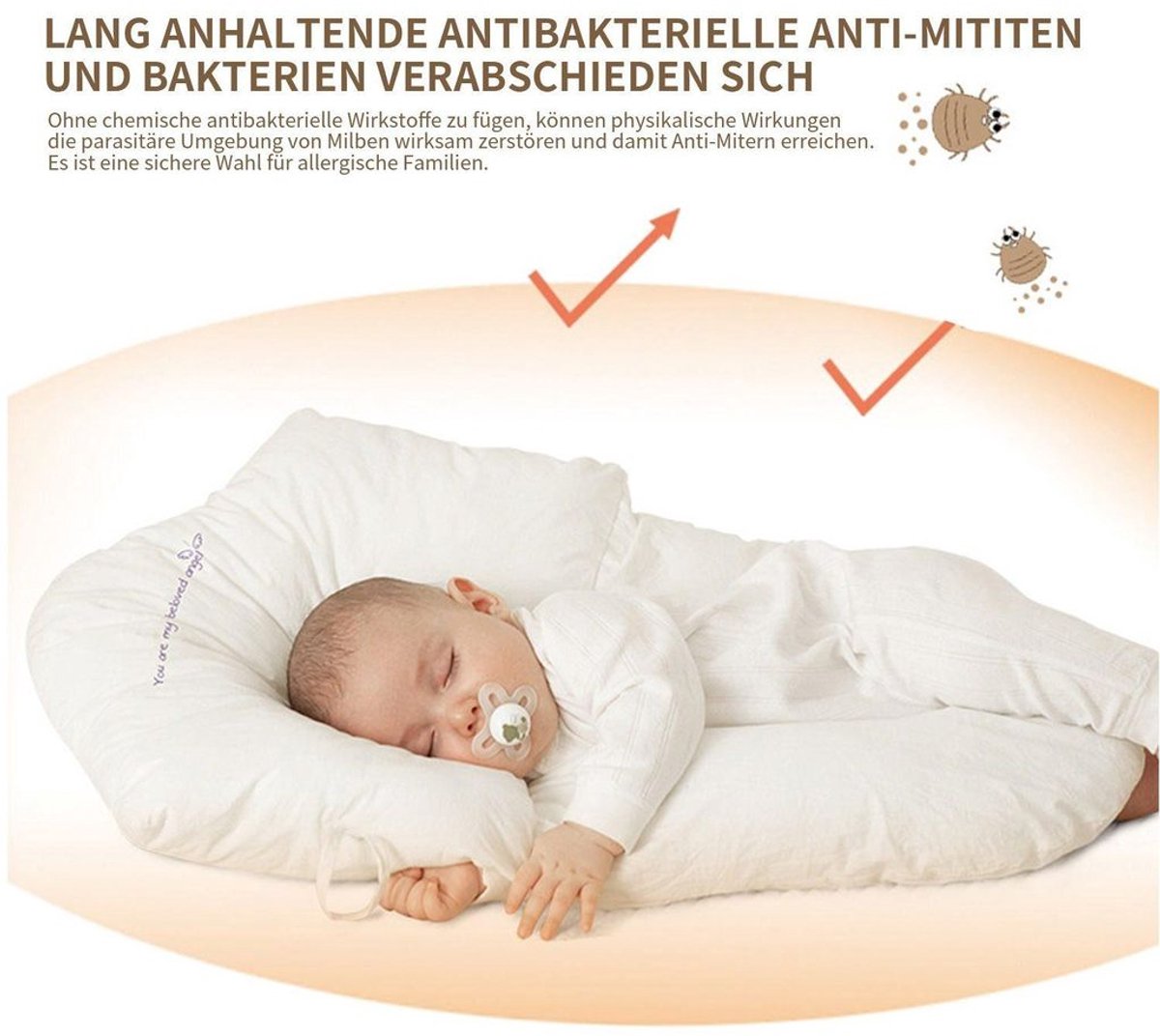 Babyhoofdkussen, kussen geschikt voor baby's die op hun zij liggen, babykussen ter geschikt voorkoming van een plat hoofdje, afmeting 72 x 45 cm — cadeau in Cadeau-ideeën - foto 2