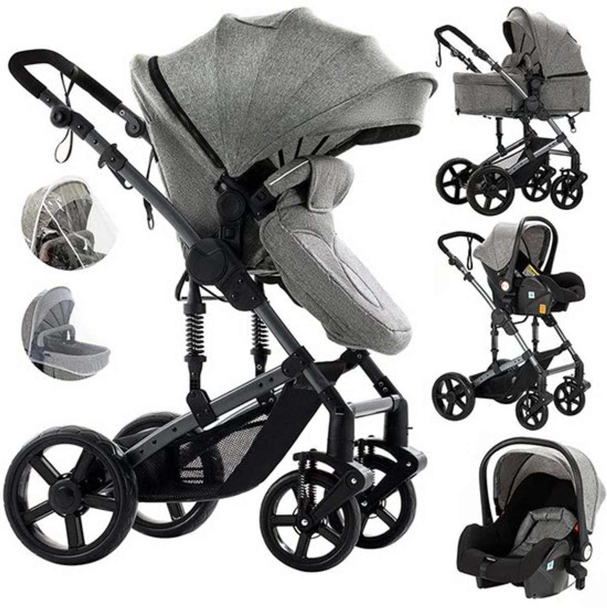 Kinderwagen – Wandelwagen - Opvouwbaar - Babywagen – 3-in-1 - Multifunctioneel - Lichtgewicht - Comfortabel - Veilig – Schokabsorptie - Grijs