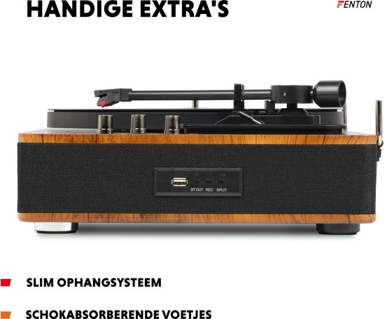 Platenspeler Bluetooth (in/uit) - Fenton RP162D - retro platenspeler met speakers (stereo) en mp3 speler - Donkerbruin — afbeelding 5