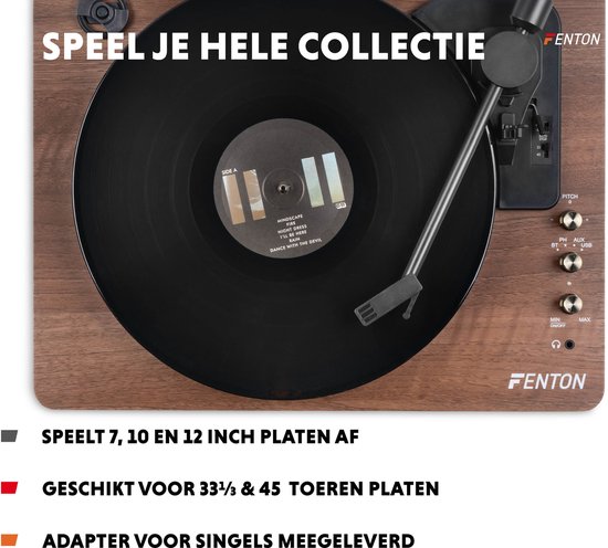 Platenspeler Bluetooth (in/uit) - Fenton RP162 - retro platenspeler met speakers (stereo) en mp3 speler - Bruin
