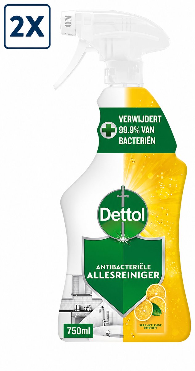 2 x Dettol - Allesreiniger - Spray - Sprankelende Citroen - Perfecte Hygiëne - 750ml