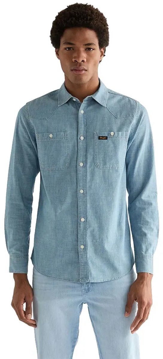 Wrangler Chambray Overhemd Met Lange Mouwen L Man Indigo