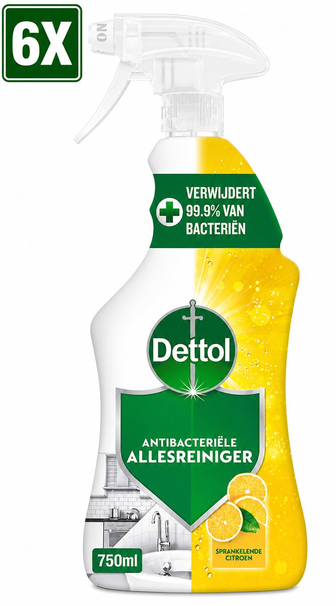 6 x Dettol - Allesreiniger - Spray - Sprankelende Citroen - Perfecte Hygiëne - 750ml