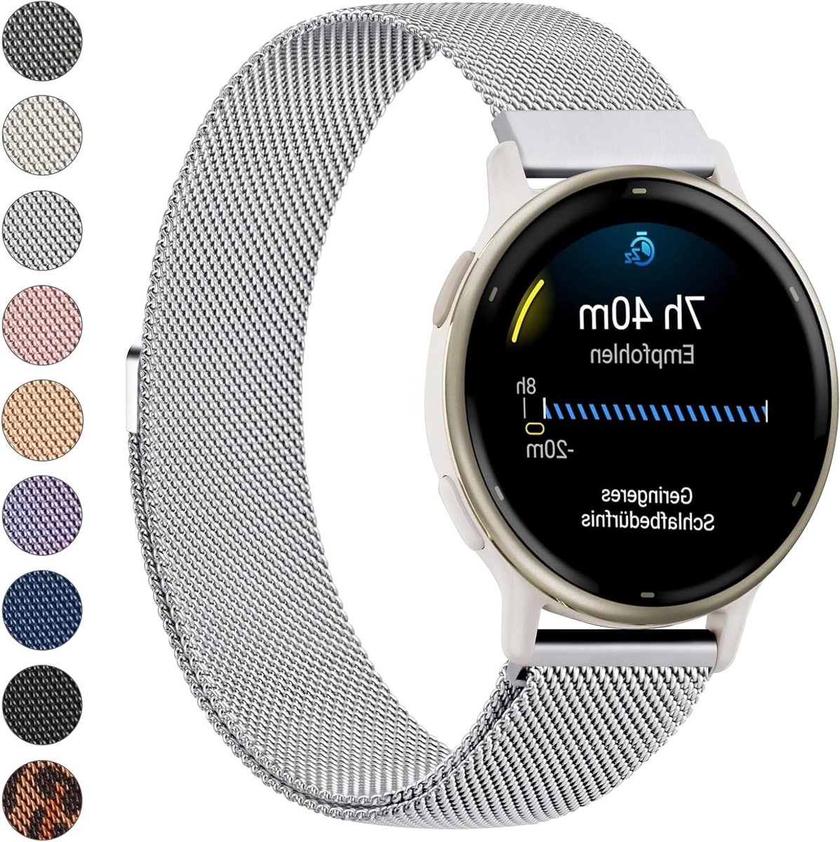 Stijlvolle RVS Mesh Vervangarmband voor Garmin Vivoactive 5, 3, Vivomove 3/HR, Luxe en Forerunner 55/245/645 - Geschikt voor Mannen en Vrouwen, Duurzaam en Comfortabel