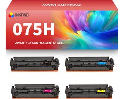 INKFIND 075H Zwart/Cyaan/Magenta/Geel tonercartridge compatibel met Canon 075H geschikt voor Canon i-Sensys MF664Cdw MF667Cdw LBP646Cdw/LBP647Cdw/Color imageCLASS MF665Cdw/MF663Cdw/MF662Cdw - 4-pack BKCMY