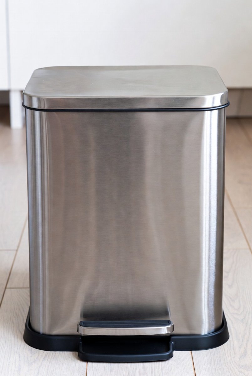 Luxe 20L RVS Prullenbak Vierkant met Voetpedaal & Soft-Close Deksel – Vingerafdrukbestendige Afvalemmer met Uitneembare Binnenemmer – Ruimtebesparend Design voor Keuken, Badkamer & Kantoor Ganeey