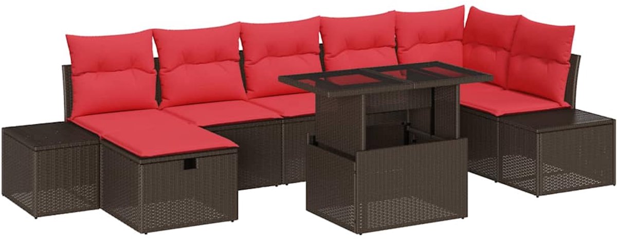 vidaXL Tuinbank - Set - 8 - st - poly - rattan Bruin/ Rood