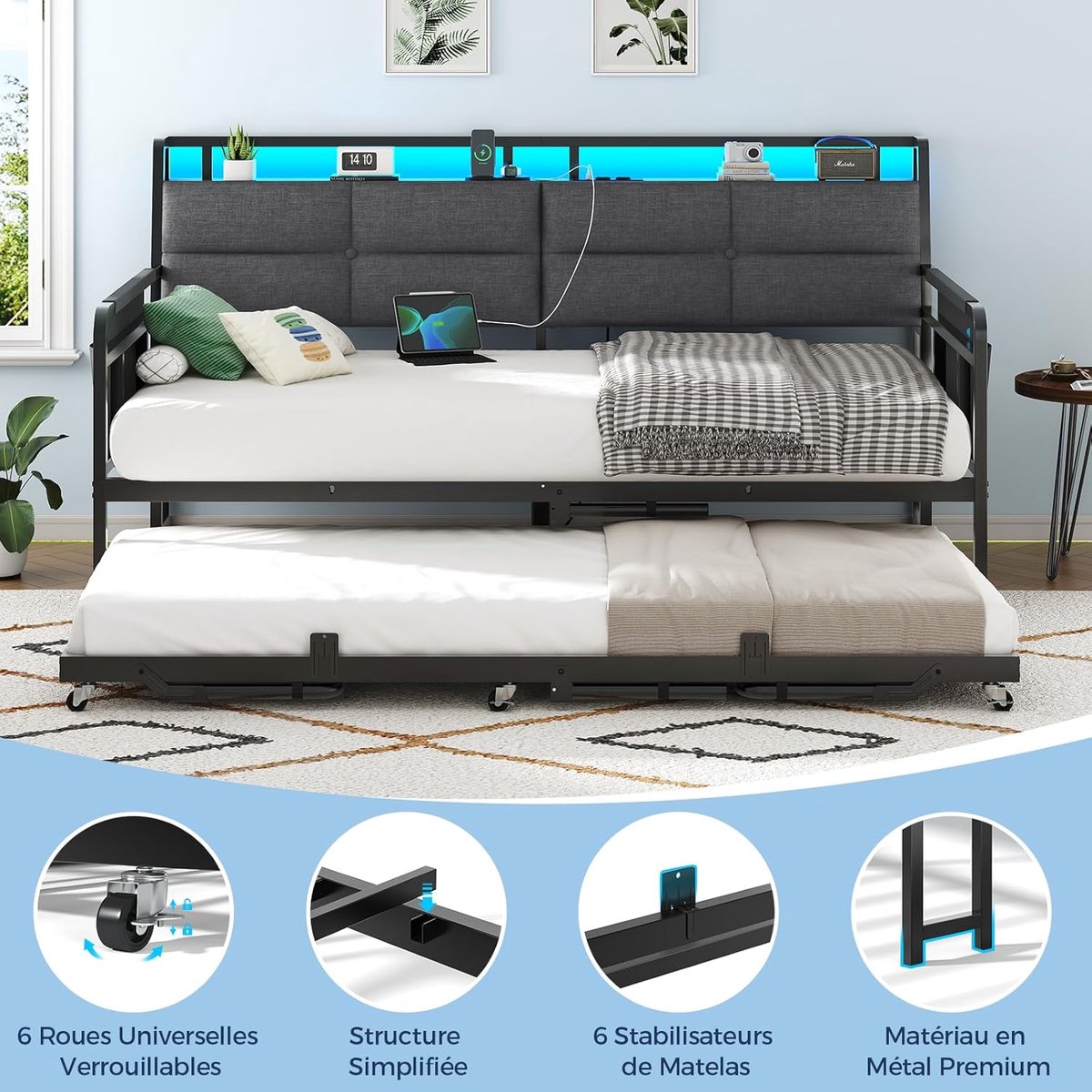 Luxe Uitschuifbare Slaapbank - Met USB - 90x200 cm - Arqam
