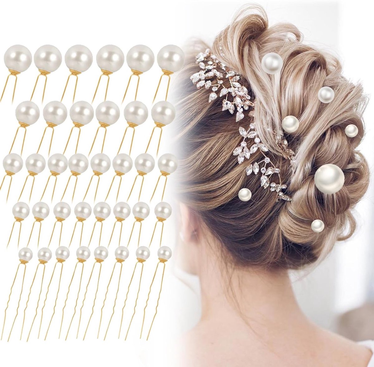 36 Stuks Bruidshaarspelden Parels U-Vorm Haarsieraden voor Bruiloft