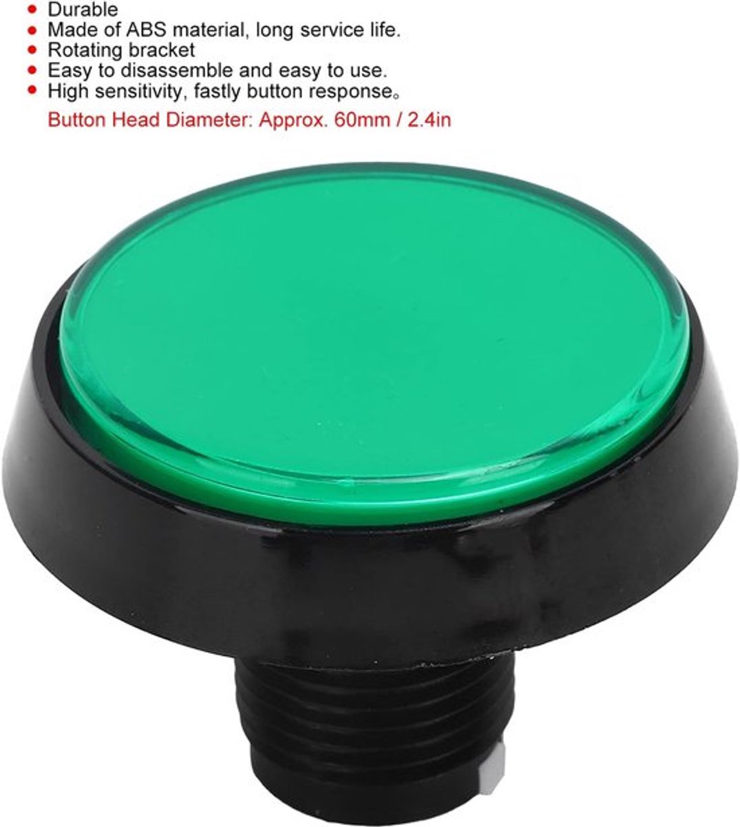 Drukknop Drukknop Abs 60 Mm Grote Ronde Platte Knop met Led-lichtschakelaar van 3 Voet voor Gameconsole met Kraanmachine (Groene+LED+statiefschakelaar)