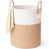 Woning Decor® Wasmand 100L XXL – Katoenen Wasmand – Opbergmand – Wassorteerder – Beige/Wit