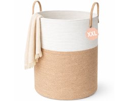 Woning Decor® Wasmand 100L XXL – Katoenen Wasmand – Opbergmand – Wassorteerder – Beige/Wit