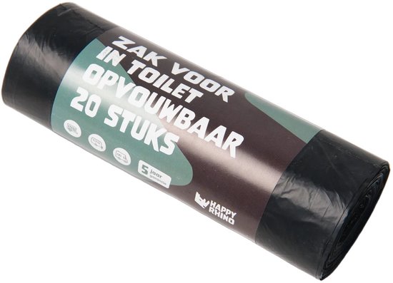 Happy Rhino - Zak Voor In Toilet Opvouwbaar 20St - Toiletten - Zwart - 0.2kg - 15.5 x 5 x 5 cm van Merkloos — afbeelding 4