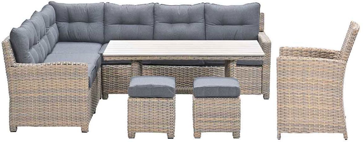 Garden Impressions Alaska lounge dining set 6-delig links - vintage willow - light teak vironwood Bruin