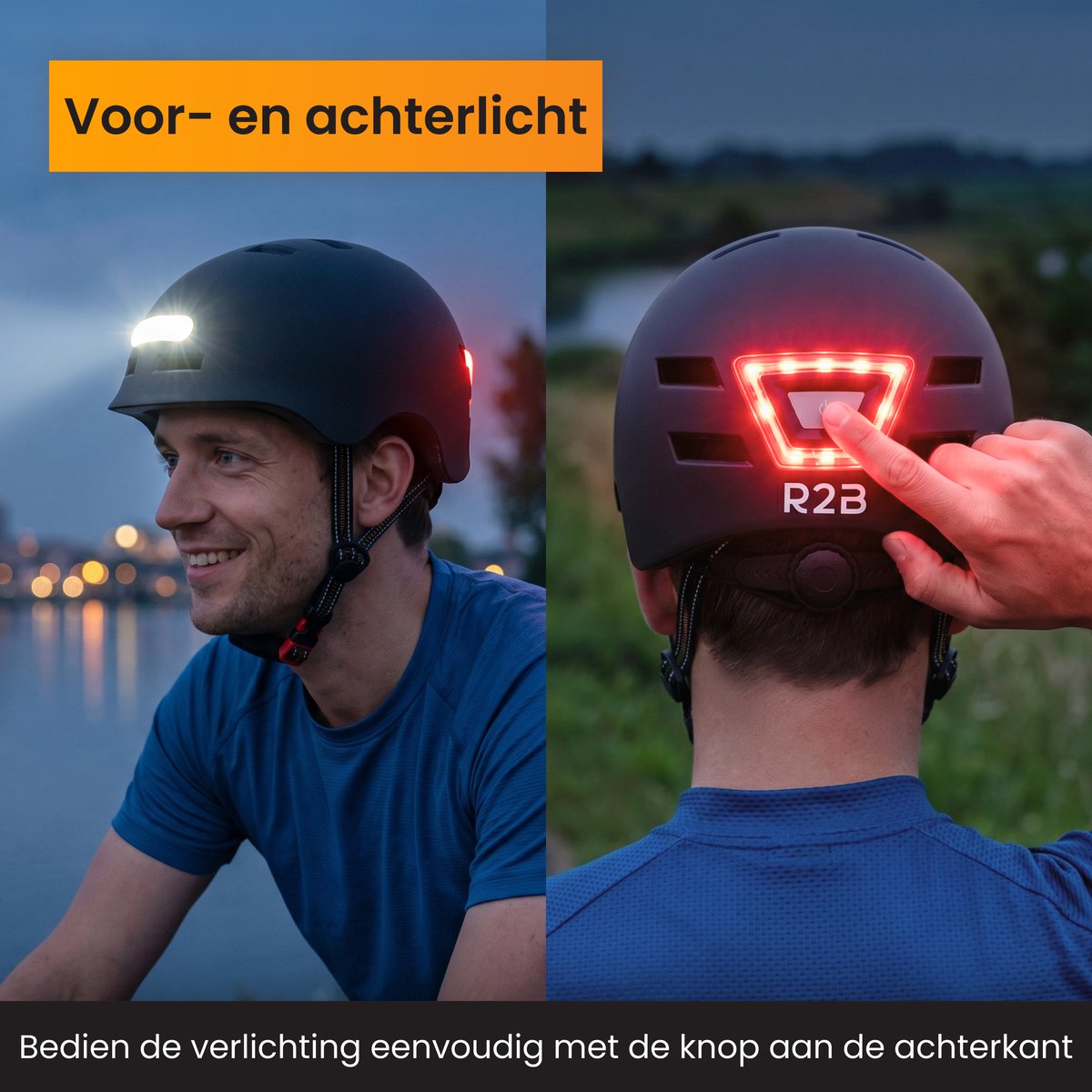 R2B Fietshelm Volwassenen - LED Verlichting - Maat M - 52-56 cm - Fietshelm Dames - Fietshelm Heren - Fiets helm Elektrische Fiets - Bike Helmet - Ook als Fatbike & Skate Helm – foto 2
