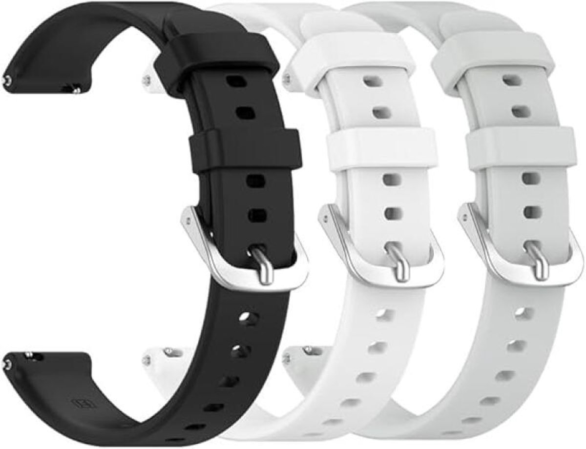 3 Stuks - Horlogebandje - 14 mm - Geschikt voor Garmin Lily 2 - Verstelbare - Horlogeband - Zachte siliconen sportbandjes - Makkelijk Zelf te Verwisselen - Vervangende riem voor mannen en vrouwen - Smartwatch banden - Wit, grijs en zwart