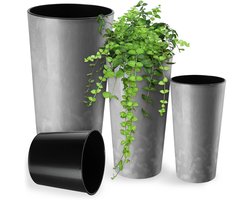 KADAX Bloempot met houtspaanders, elegante bloempot met uitneembare inzet, bloempotbescherming voor kantoor, bloembak, pot, tuinschaal (grijs beton)