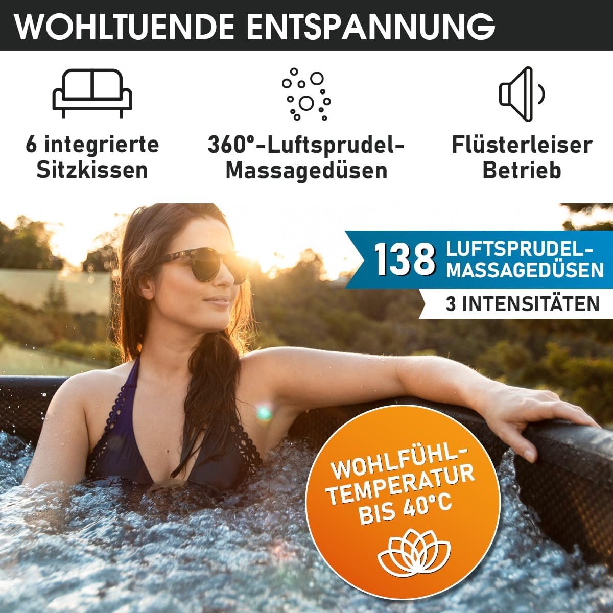 Opblaasbare Whirlpool Jacuzzi 173 x 173 x 65 cm – 6 Personen – MSpa Duet Eco – 138 Massagejets – UVC-Plus Desinfectie – 40°C Verwarming – Winterbestendig Outdoor Spa – HomebyNicole