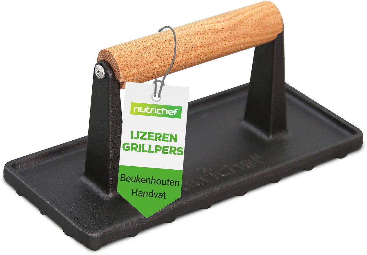 NutriChef Hamburgerpres –Vleespers - Vleesverzwaarder Barbecue - Grill Pers- Houten Handvat