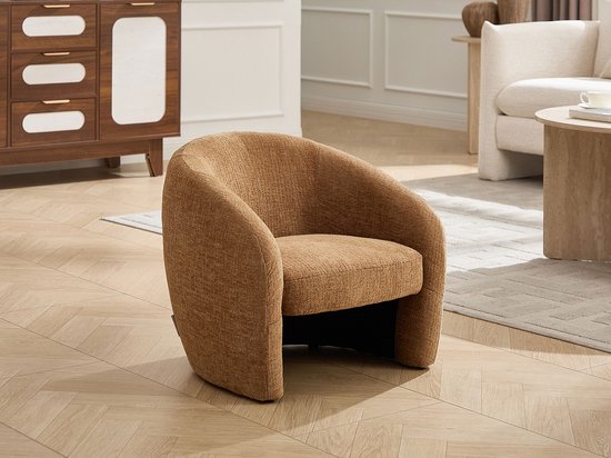 Vente-unique Kinderfauteuil in kamelkleurige chenillestof ROMICOU — afbeelding 3