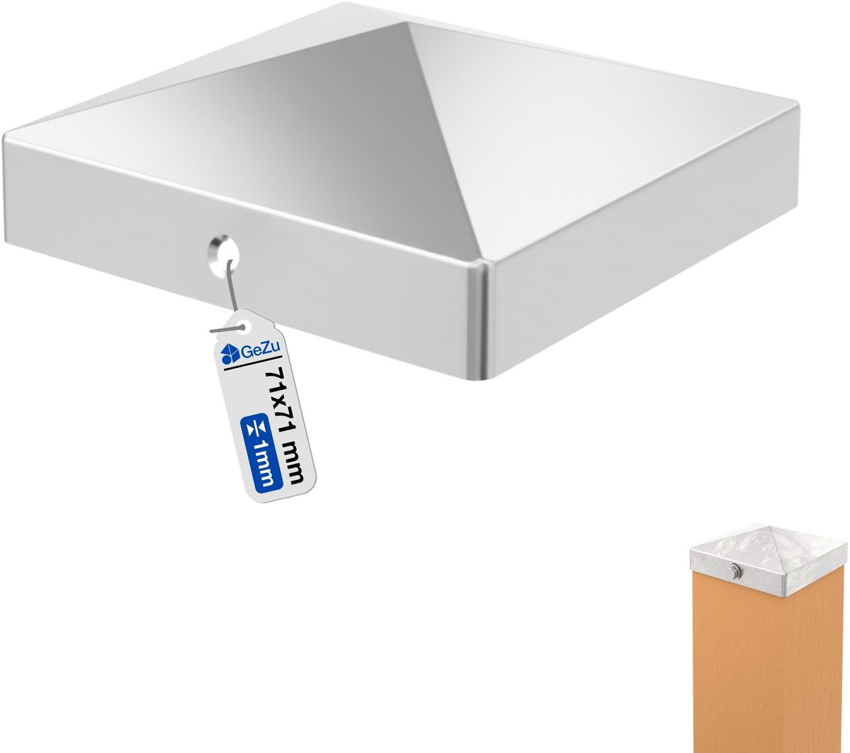 GeZu Impex Paalornament Piramide 71 x 71 mm – Thermisch Verzinkt – Dakvormige Paalkap voor Houten Tuinpalen