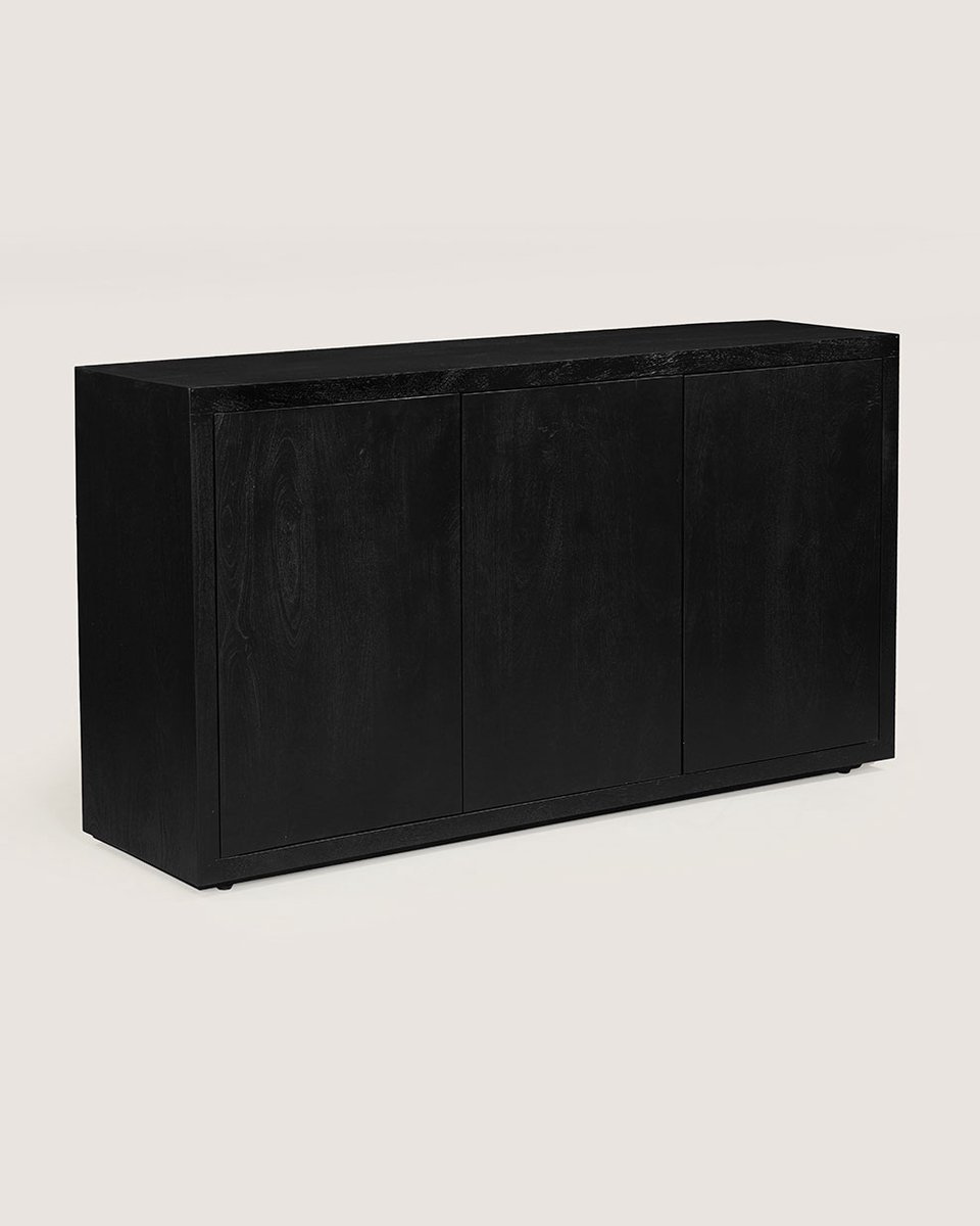 Dressoir 150 cm Mangohout – 3 Deuren – Zwart – Landelijk