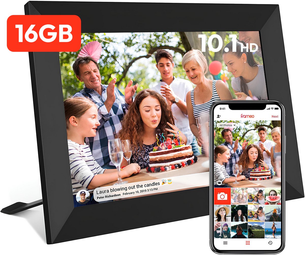 Digitale fotolijst met WiFi en Frameo App - 10.1 inch HD+ IPS Display - Fotokader met Touchscreen - 16GB - Zwart - Frameo digitale fotolijst - digitale fotokader - digitaal fotolijstje