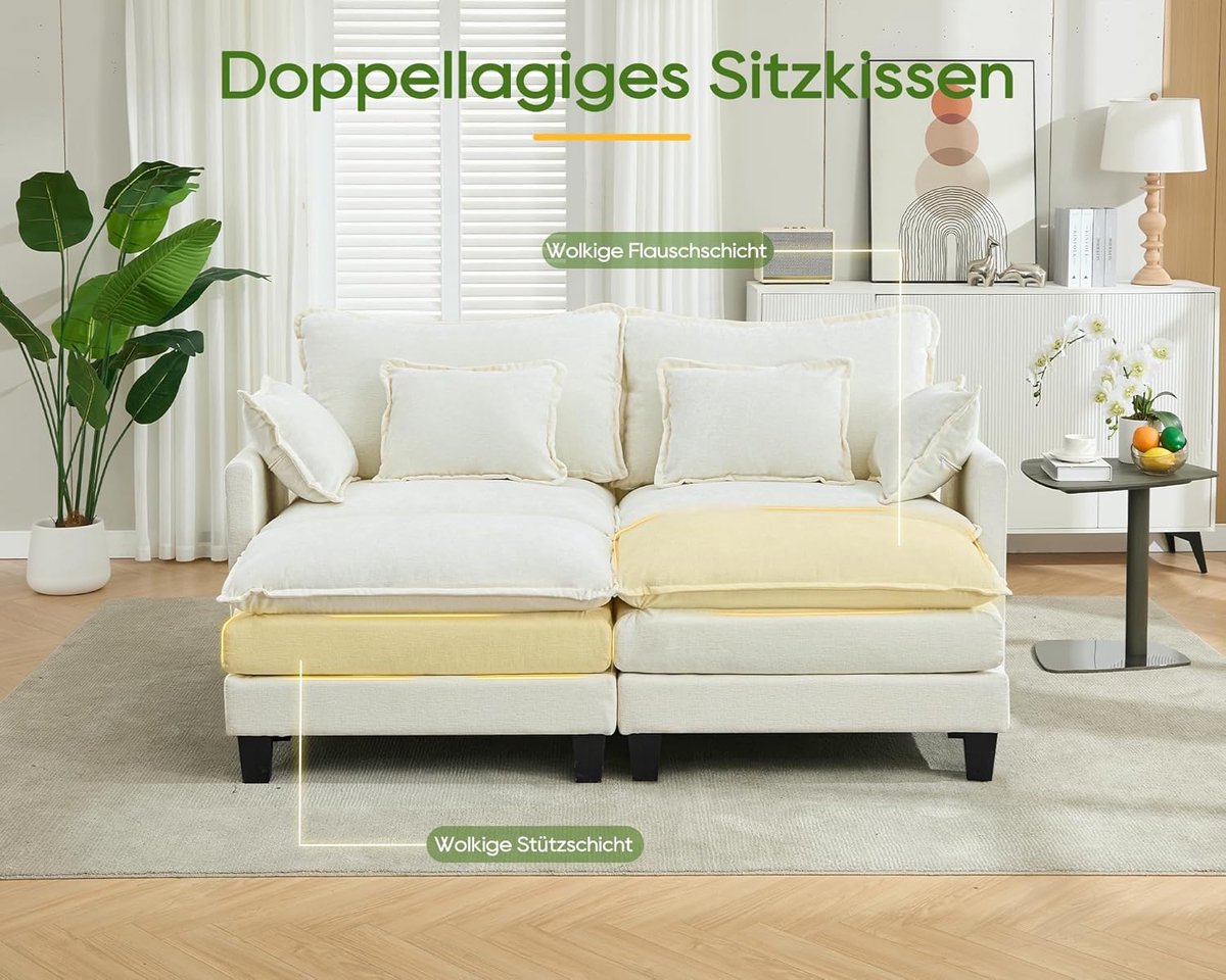 Luxe Cloud Comfort Modulaire Hoekbank met Ottoman, Dubbel Laags Chenille L-Vormige Sofa met Slaapfunctie 287 x 121 x 97 cm