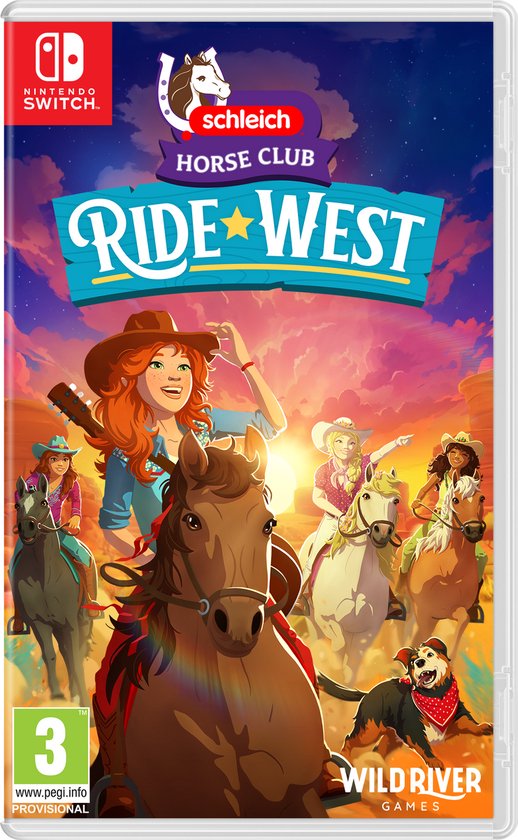 Nintendo Switch spelcover: Ride West met paardenrijders en paarden in woestijnlandschap.