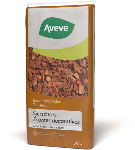 Sac de paillis Aveve, 70L. Avec écorces décoratives, gros calibre.