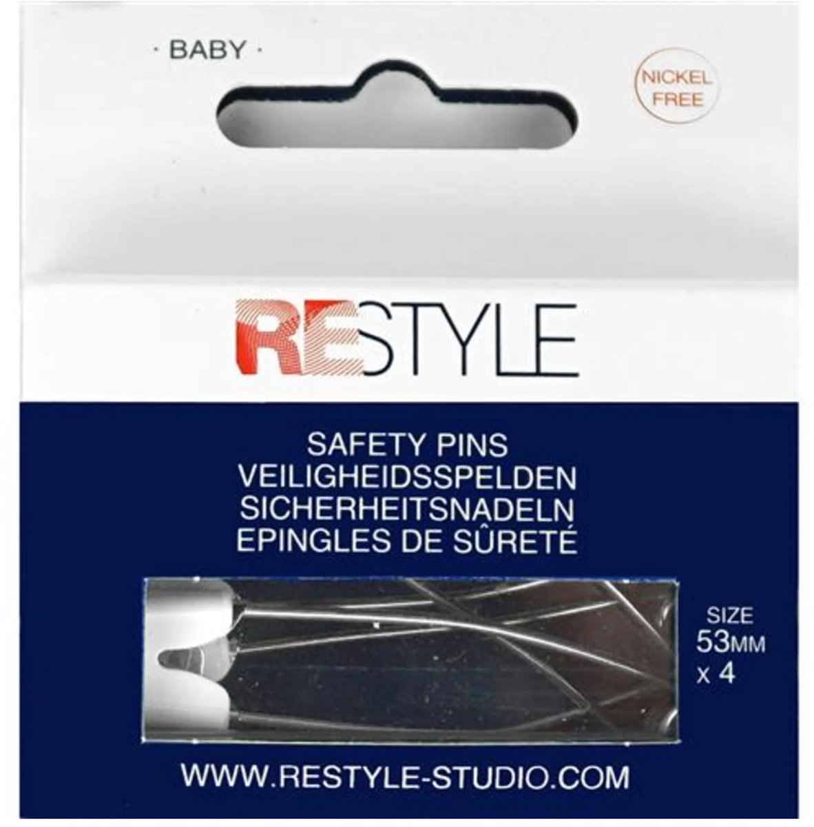 Babyveiligheidsspelden 53 mm wit, 4 stuks