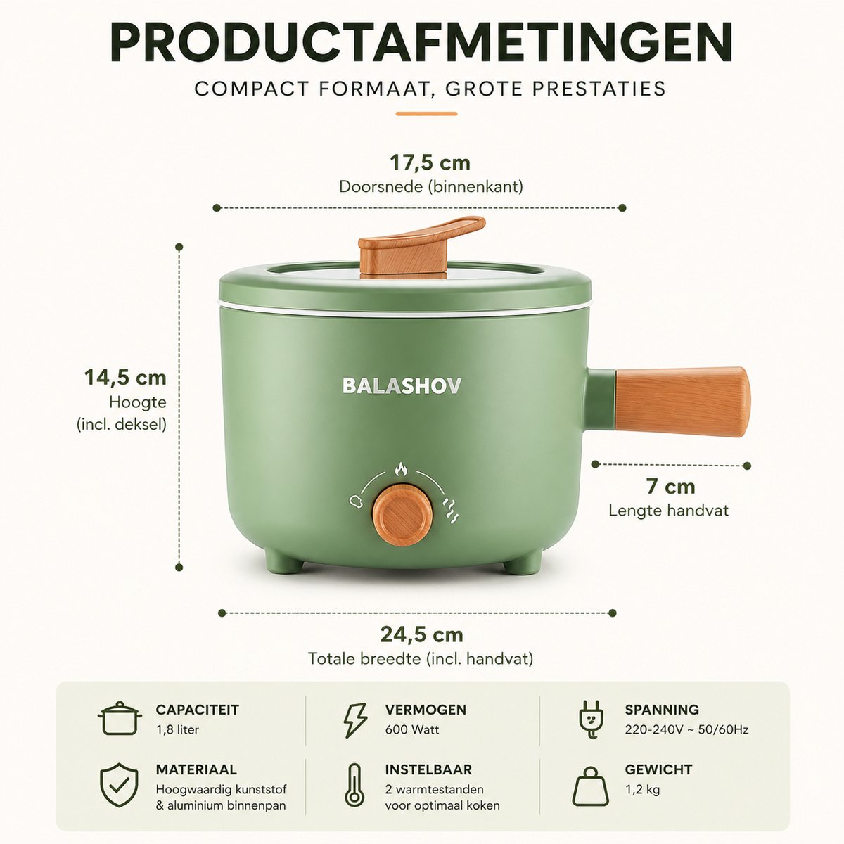 Jurrys Elektrische Stoofpot - Kookpot - Kookpan - Hotpot - Stoofpan - Compact -Langzaam garen - RVS Binnen pan - 24.5 cm - Groen – foto 5