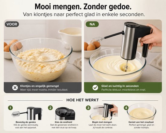 Jurrys Elektrische Eierklopper - RVS Garde - Hoog Vermogen - Multifunctionele Handmixer - Melkopschuimer & Klopper van Merkloos — afbeelding 5