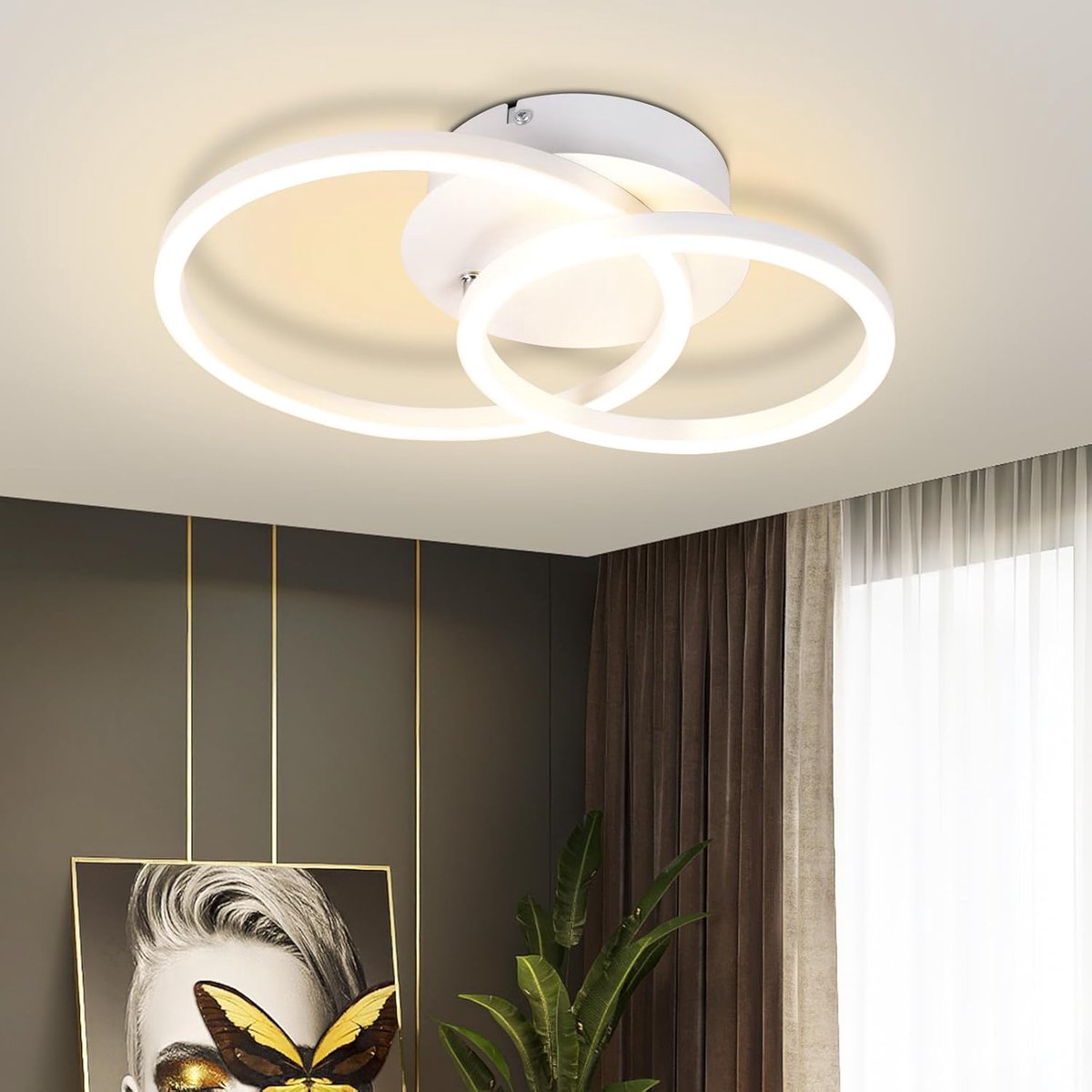 Glitzerlife - Plafondlamp - Moderne Led Ringplafondlamp - Draaibare Dubbele Ring - Warmwit - Metaal Kunststof - 24W Ø34,3cm - Wit