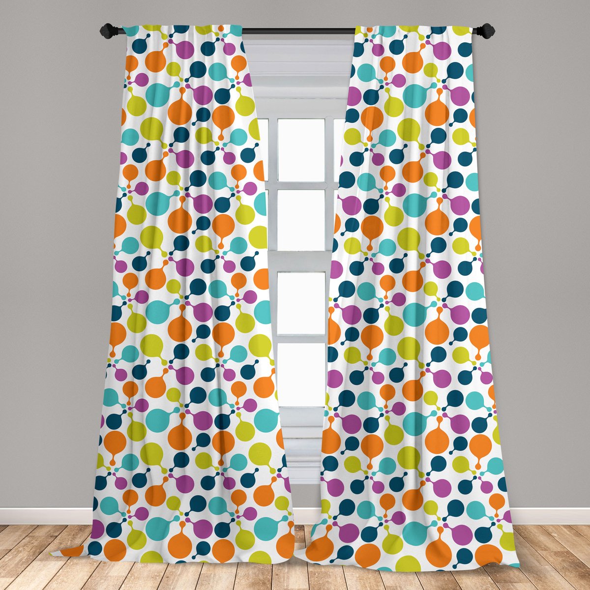 ABAKUHAUS Ronde Bubbels Hip Gordijnen – 2x75x175 cm – Microvezel – Multicolor Meerkleurig