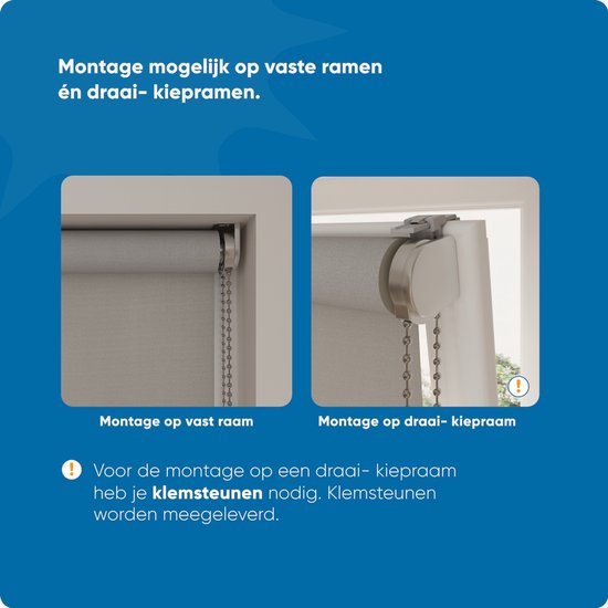 Installation d'un store enrouleur sur une fenêtre fixe et une fenêtre oscillo-battante avec des supports à pince.