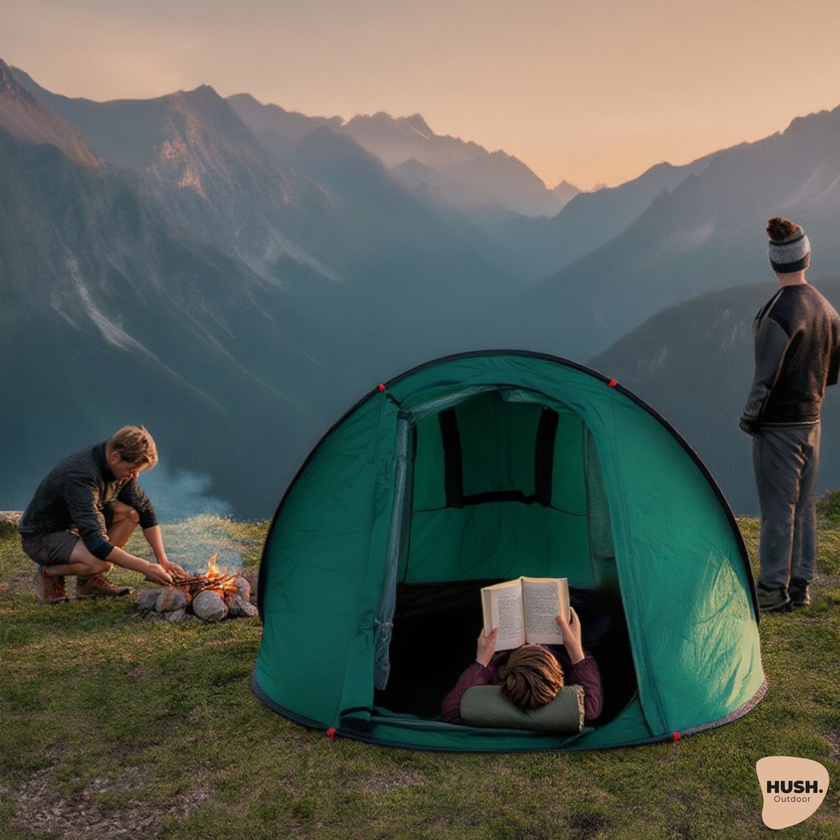 HUSH Outdoor campingtent 2 tot 3 personen groen thumbnail 5
