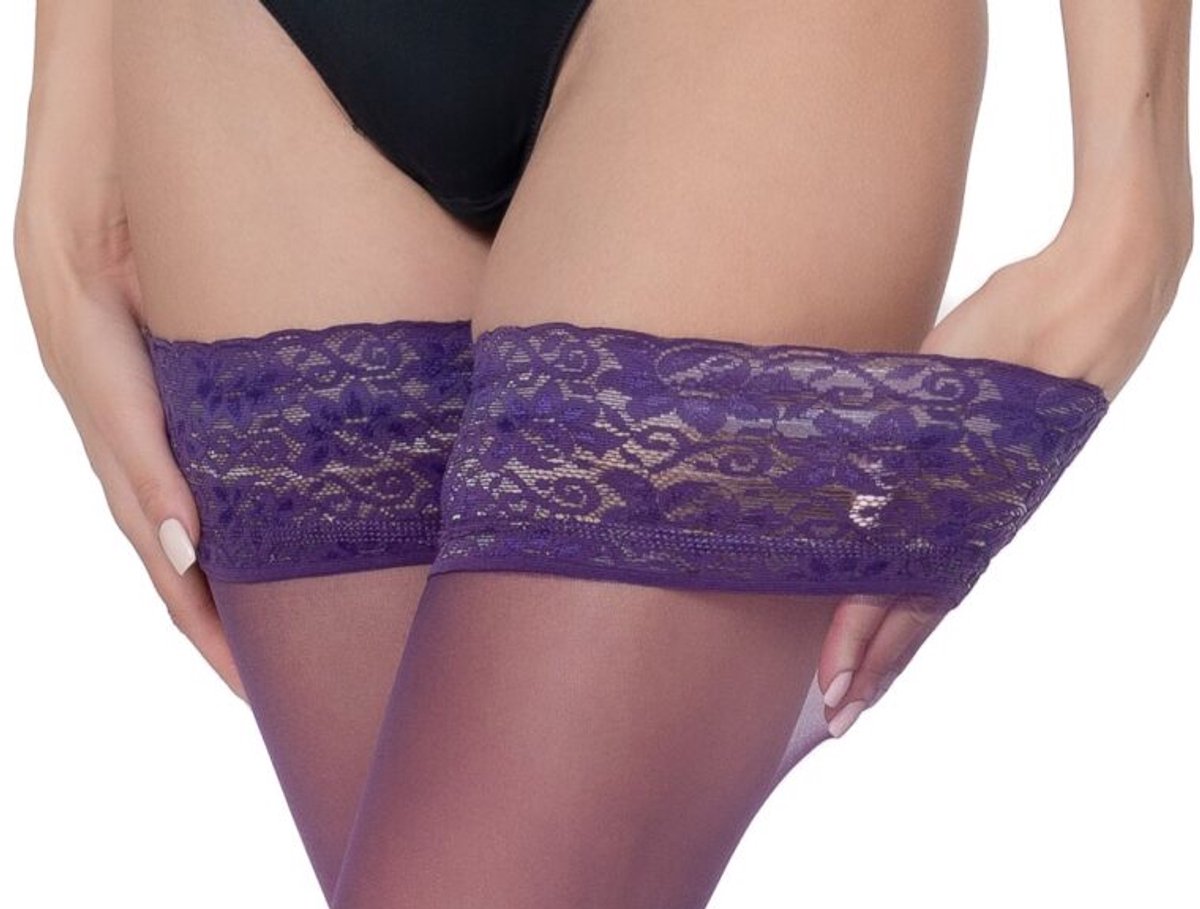 Softline Collection - Mooie hold-up kousen met kanten rand - zwart 3XL
