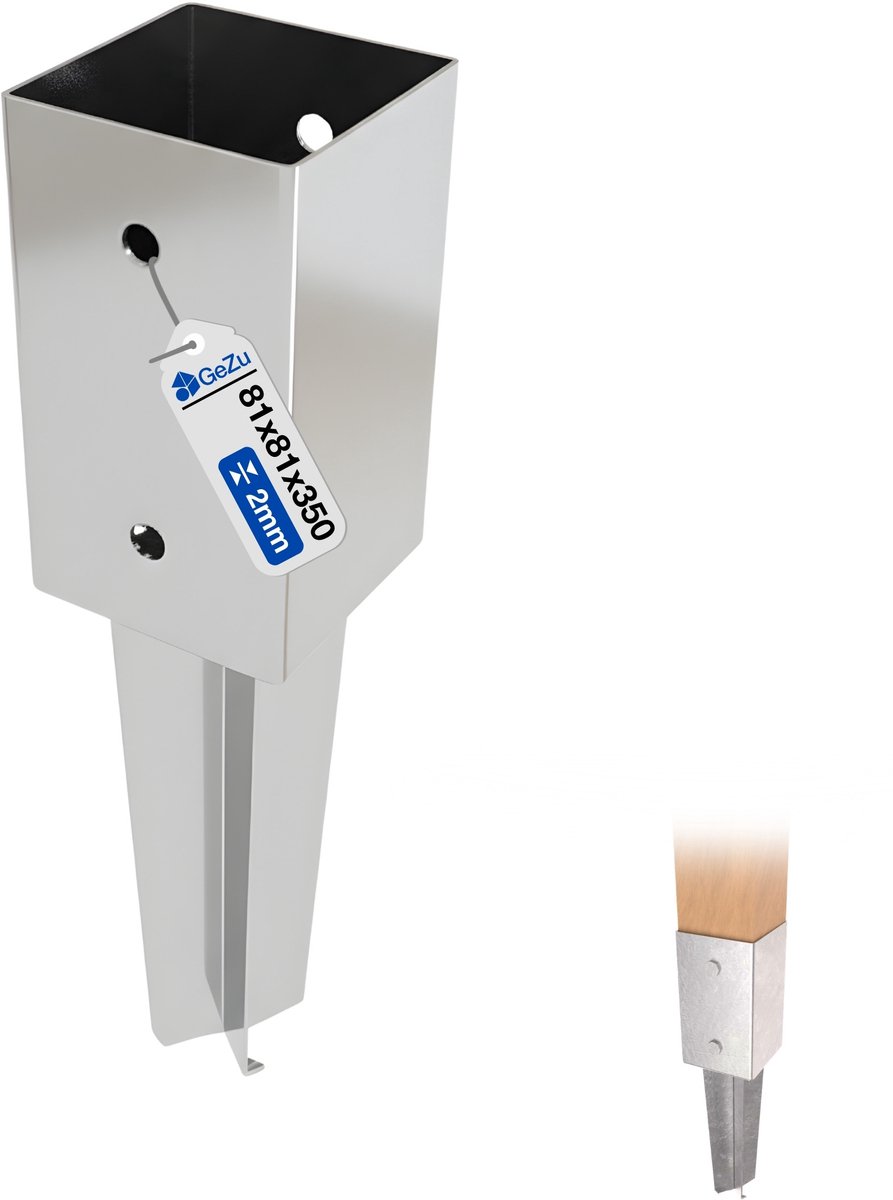 GeZu Impex Paalhouder beton met punt Inslaghuls Thermisch Verzinkt 81 × 81 mm