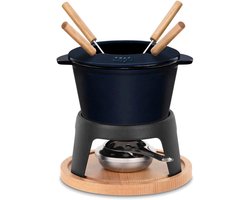YOR® Kaasfondue Set - Ijzeren Fondueset - Fonduepan - 1,2 Liter - Donkerblauw - 20cm x 20cm x 20cm; 3.5 kg