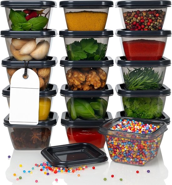 PromoHome Boîtes de congélation petites 16 x 100 ml - Anthracite - Mini boîtes de conservation sans BPA avec couvercle - Boîtes en plastique incassables pour la congélation