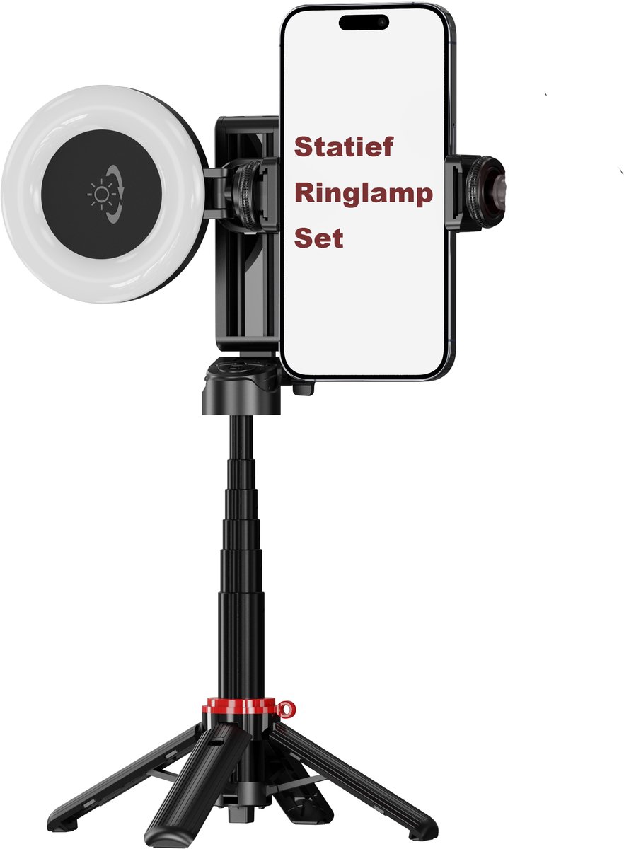 Casemania Statief en Ringlamp Set - Ring Light met Mini Verstelbaar Camerastatief incl Magnetisch Telefoonhouder Geschikt voor MagSafe - 463mm Hoog - 3 Lichtstanden - Selfie Ringlight voor Tiktok / Instagram / Youtube / Streaming / Thuis Werken