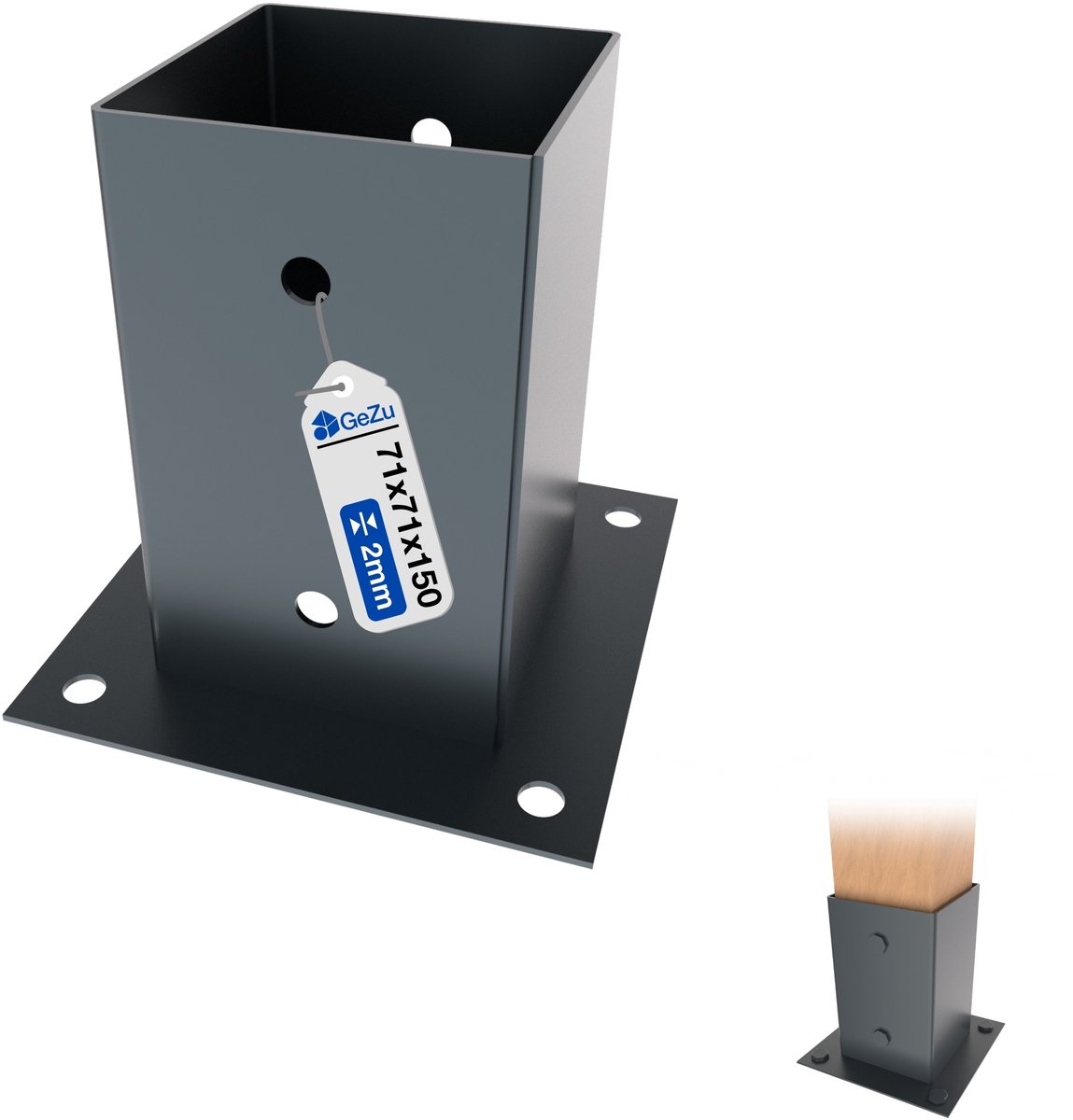 GeZu Impex Paalhouder met plaat 71 x 71 mm Antraciet Poedergecoat