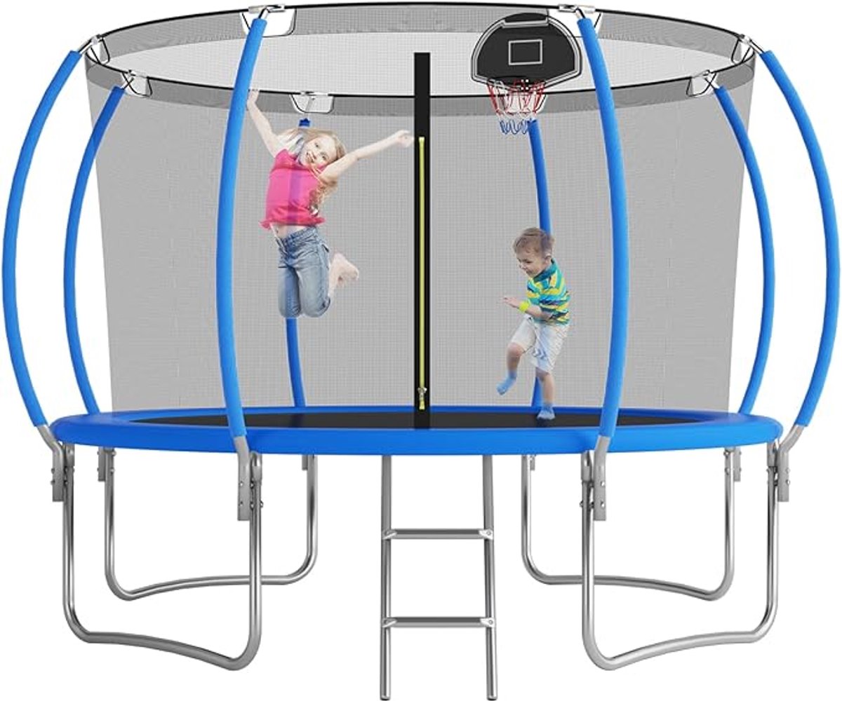 Trampoline 10FT Ø305cm Outdoor Tuintrampoline met Veiligheidsnet, Heavy Duty Frame, Basketbal Hoepel, voor Kinderen & Volwassenen